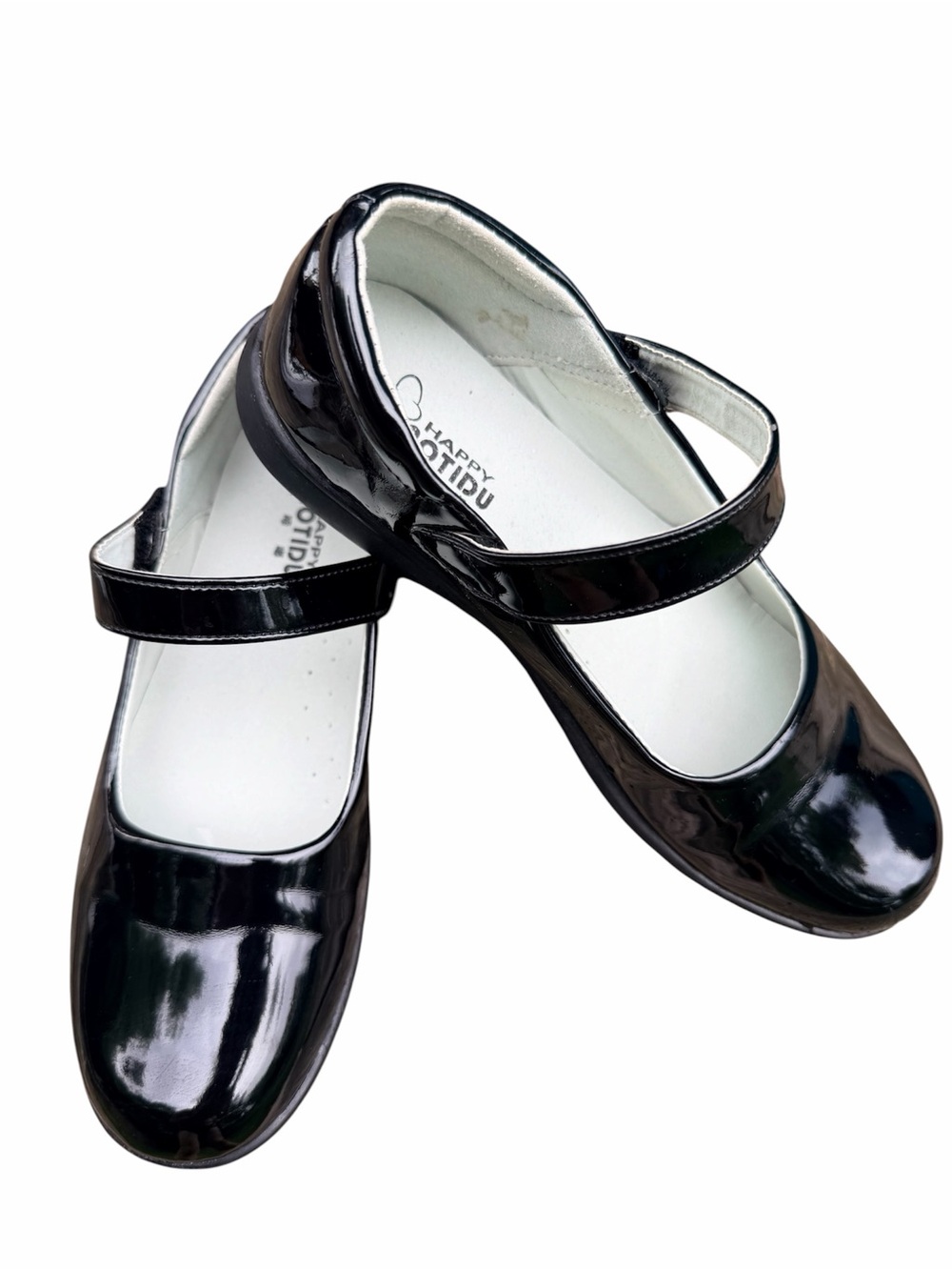 Girls Dressy Round Toe Mary Jane’s Velcro Black Shiny Patent Youth Size 5.5/6